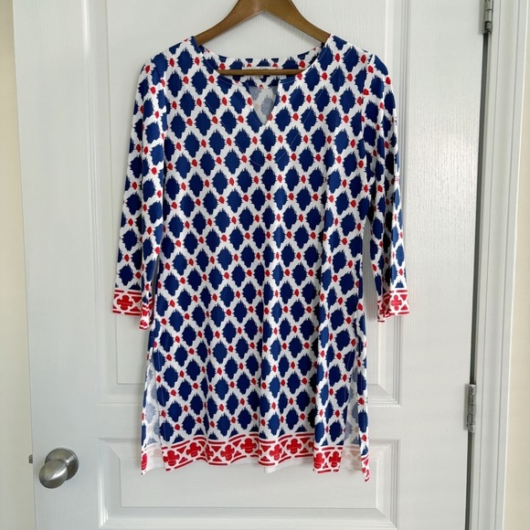 Barbara Gerwit Tunic Top Engineered Knit Slit Neck - Picture 9 of 9